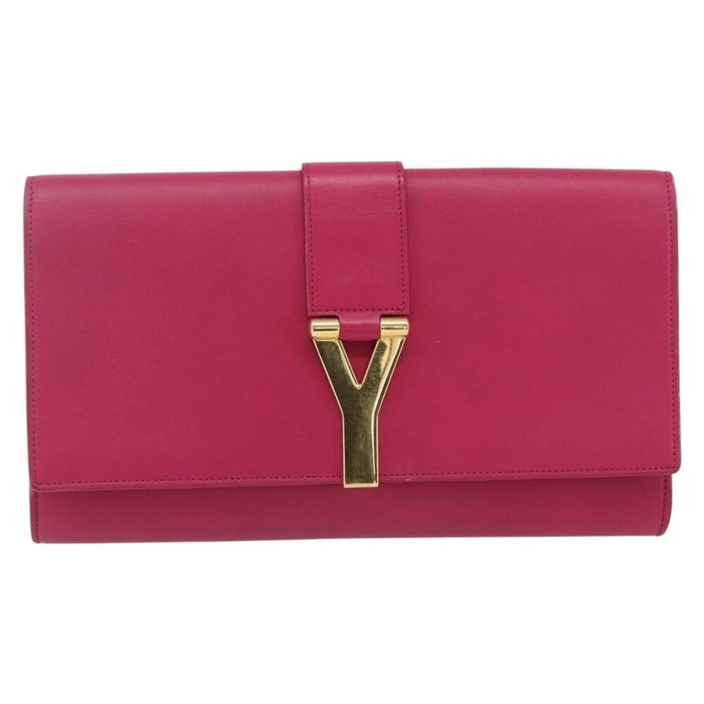 Saint Laurent Leather Y Line Clutch Bag Pink
